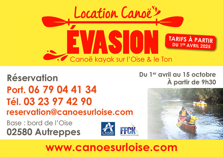 Location Canoë Evasion - Canoë Kayak sur l'Oise et le Ton